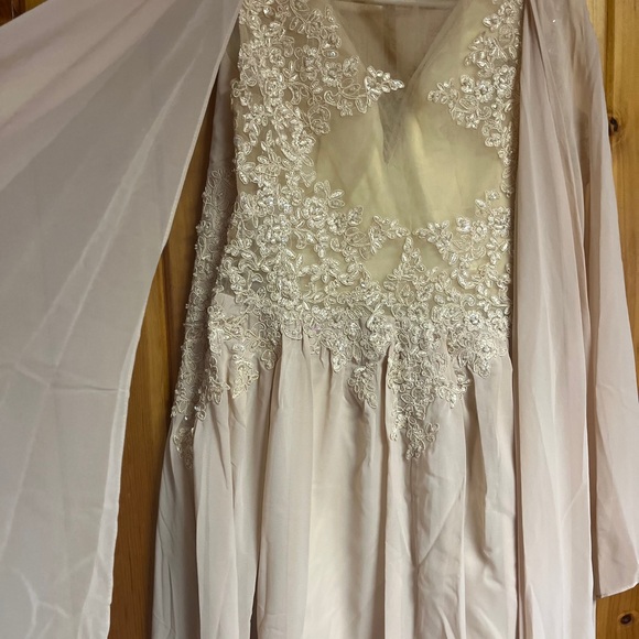 Long Cape Sleeve Formal Dress Plus size 18 Mother of the Bride Dresses Lace Back - Picture 6 of 6